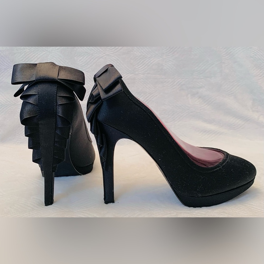 Nina New York Black Satin Bow Heels
